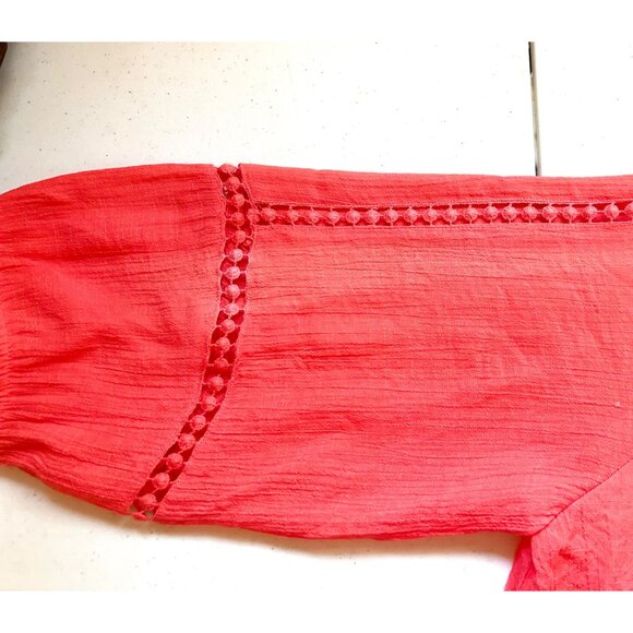 NWT JOHN PAUL RICHARD WOMAN CORAL ORANGE BOHO 3/4 SLEEVE CROCHET TRIM TOP 1X - Picture 6 of 6
